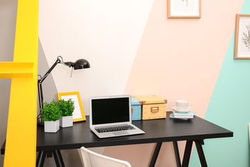 Sticker - Comfortable workplace in interior of modern room