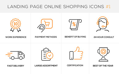 Flat line design concept icons for online shopping, website banner and landing page