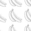 Bananas. Hand drawn black and white sketch as seamless pattern
