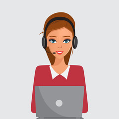 Wall Mural - Operator of call center office working in headphones. Illustration vector.