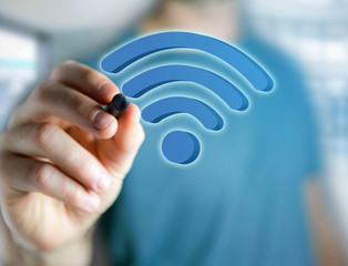Poster - Wifi symbol displayed on a futuristic interface - Connection and internet concept