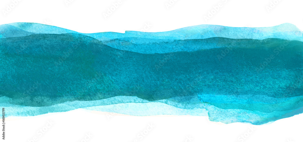  Watercolor backdrop spots Stripe detail for design. The color of the sea wave. Blue - obrazy, fototapety, plakaty 
