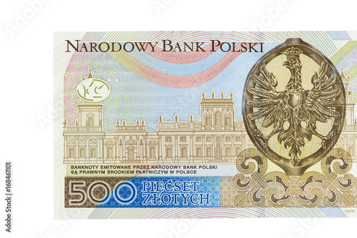 Cuadros en Lienzo Banknote of 500 polish zloty on white background