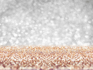 Poster - Abstract gold floor and silver wall glitter blur background studio room with bokeh lights,Sparkling backdrop for display or montage of product in holiday seasonal concept.