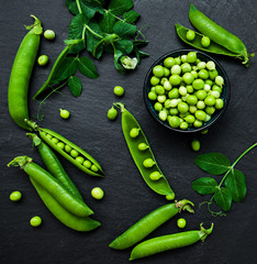 green peas on a stone background