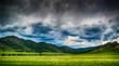 Meadow in front of mountains in Altai republic, Russia