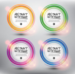 Wall Mural - Abstract vector banner set of 4. Colorful vector circle brush strokes. Isolated with realistic light and shadow on the light panel. Each item contains space for own text. Vector illustration. Eps10.
