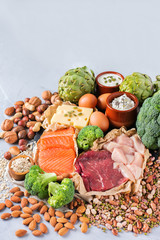 Wall Mural - Assortment of healthy protein source and body building food