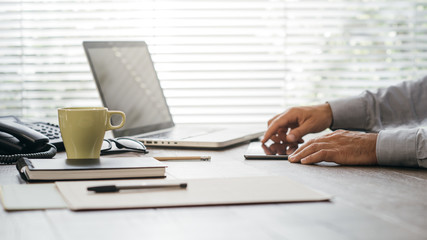 Wall Mural - Businessman working at office desk