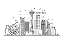 Banner Of Seattle City In Flat Line Trendy Style. Seattle City Line Art.