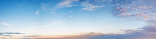 Vibrant Color Panoramic Sky With Cloud On Morning. Beautiful Cirrus Cloud. Panorama High Resolution Photograph.