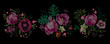 Large floral collection. Set Peony. Traditional folk stylish stylish floral embroidery on the black background. Sketch for printing on clothing, fabric, masks, accessories and design. Trend vector