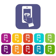 Poster - Playing games on smartphone icons set