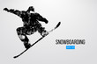 Silhouette of a snowboarder jumping isolated. Vector illustration
