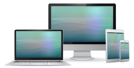 Sticker - computer monitor, tablet pc, laptop, smart phone vector illustration with abstract screen