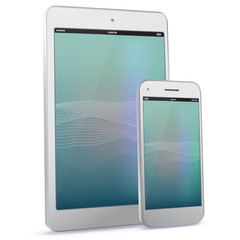 Sticker - mobile phone and tablet computer vector illustration with abstract screen