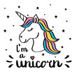 I m a unicorn handwriting text drawing isolated on white