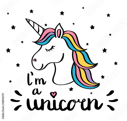 I m a unicorn handwriting text drawing isolated on white Tableau sur Toile