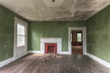 Green Interior Of An Abandoned House