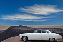 White Car In The Desert Of Bolivia