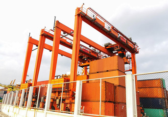 Rubber Tried Gantry Cranes (RTG) At Industrial Port