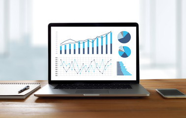 Poster - statistics analysis business data diagram growth increase marketing concept , digital tablet and gra