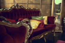 Luxurious Antique Red Sofa With Pillows