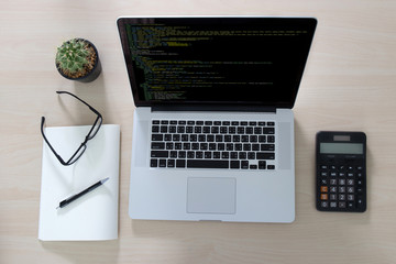 Fototapete - Developer Team Working Laptop Computer Mobile Application Softwareand Web Design Online Technology Content script to display