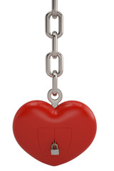 Wall Mural - Creative concept chain with red heart lock on white background.3D illustration.