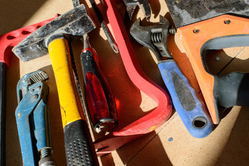 Dirty set of hand tools for house repairs