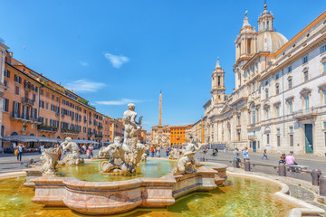 Wall Mural - Piazza Navona  is a square in Rome, Italy. It is built on the site of the Stadium of Domitian, built in 1st century AD. Fountain of the Moor(Fontana del Moro).Italy.