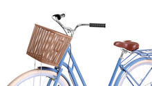 Bicycle With Wicker Basket On White Background
