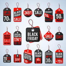 Black Friday Pricing Tags And Promotion Labels With Cheap Prices And Best Offers. Retail Vector Sign