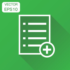 Poster - Add list document icon. Business concept document note pictogram. Vector illustration on green background with long shadow.
