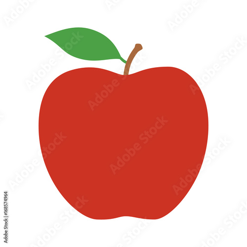 Fotomural Red delicious or Fuji apple fruit with leaf flat vector icon for food apps and w