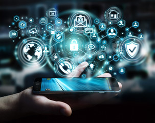 Poster - Businessman protecting his data personal information 3D rendering
