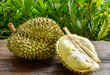 Ripe Durian special selected for durian lovers ready to eat condition,on wood background. Durian is known as King of fruits. It is smelly and the shell is covered with nails.