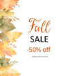 Watercolor autumn banner sales 50%. isolated on white background.