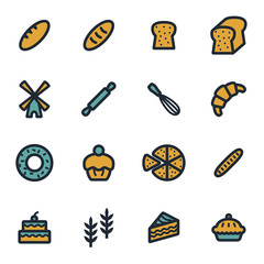 Wall Mural - Vector flat bakery icons set