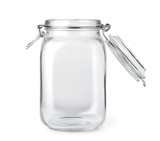 Fototapeta  - Opened empty glass jar isolated on a white background