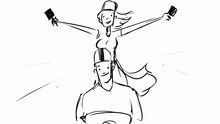 Happy Woman On A Scooter With Her Man. Vector Sketch For Storyboard, Cartoon, Projects