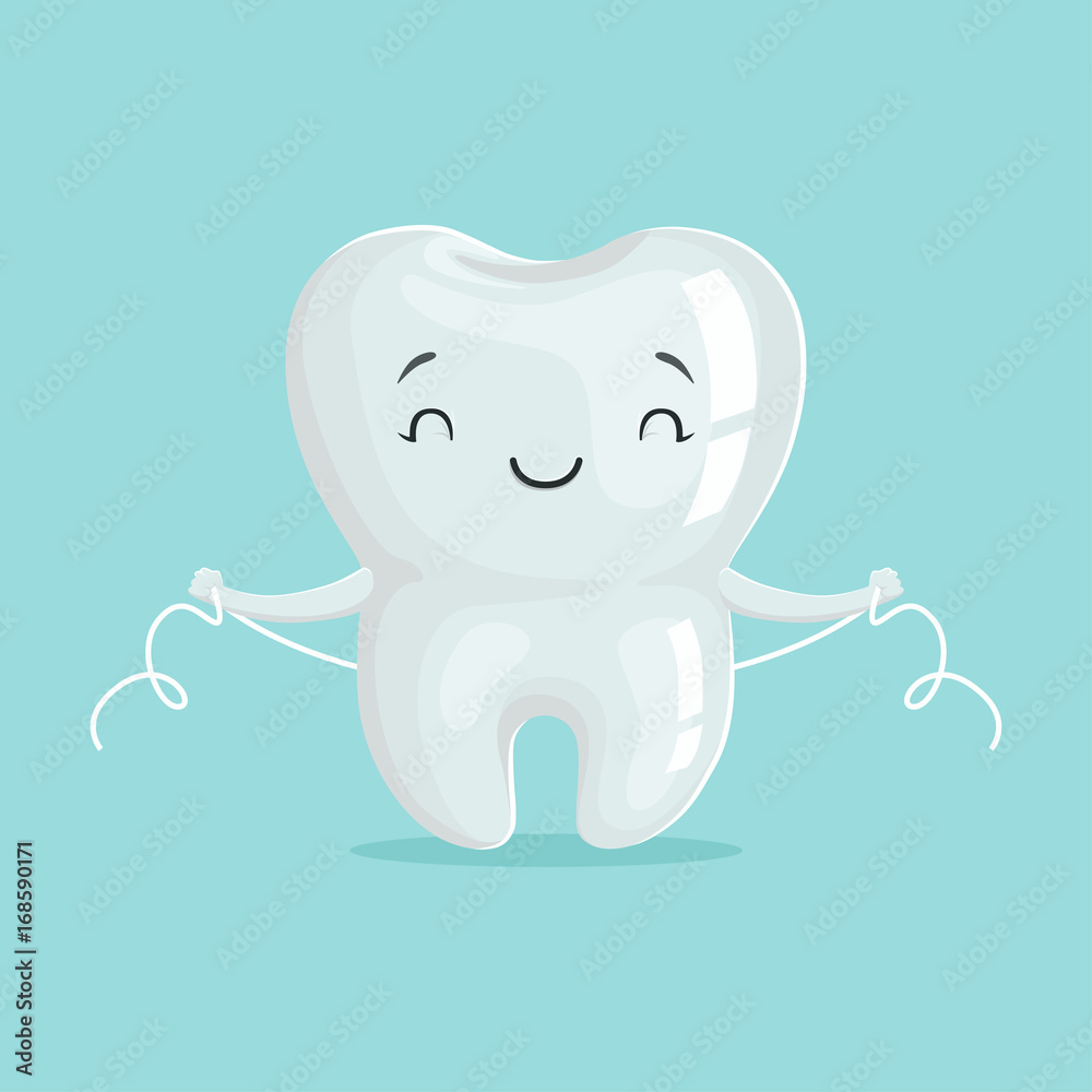 Cute healthy white cartoon tooth character cleaning itself with dental ...