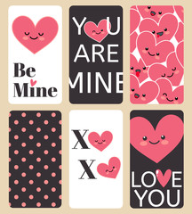 Wall Mural - Happy Valentines Day greating card set. I love you