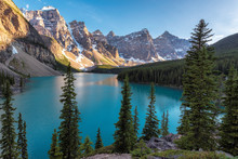 Sunset At Moraine Lake With In The Valley Of Ten Peaks, Banff National Park, Alberta, Canada