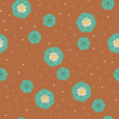 Vector floral peyote lophophora cactus green brown seamless pattern wallpaper background