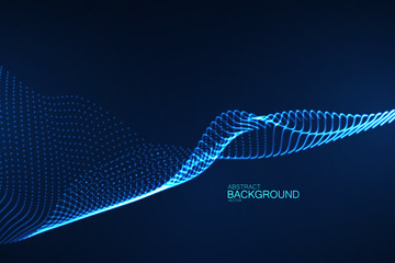 Poster - 3D glowing neon digital wave of particles.