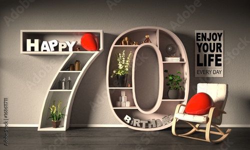 Happy Birhtday 70 Raum mit Spruch und Zahl Tableau sur Toile
