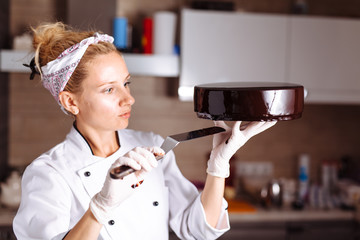 Wall Mural - cake covered in chocolate. Mirror glaze