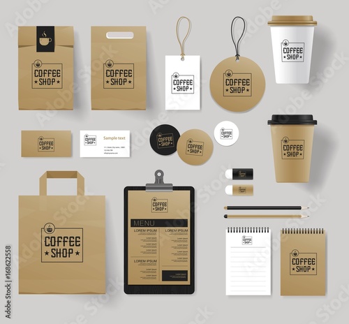Download Corporate Branding Identity Mock Up Template For Coffee Shop And Restaurant With Card Menu Packaging Vector For Editable Stock Vector Adobe Stock