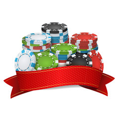 Sticker - Online Casino Winner Background Vector. Poker Chips Illustration. Cash Winning Prize Money Concept Illustration